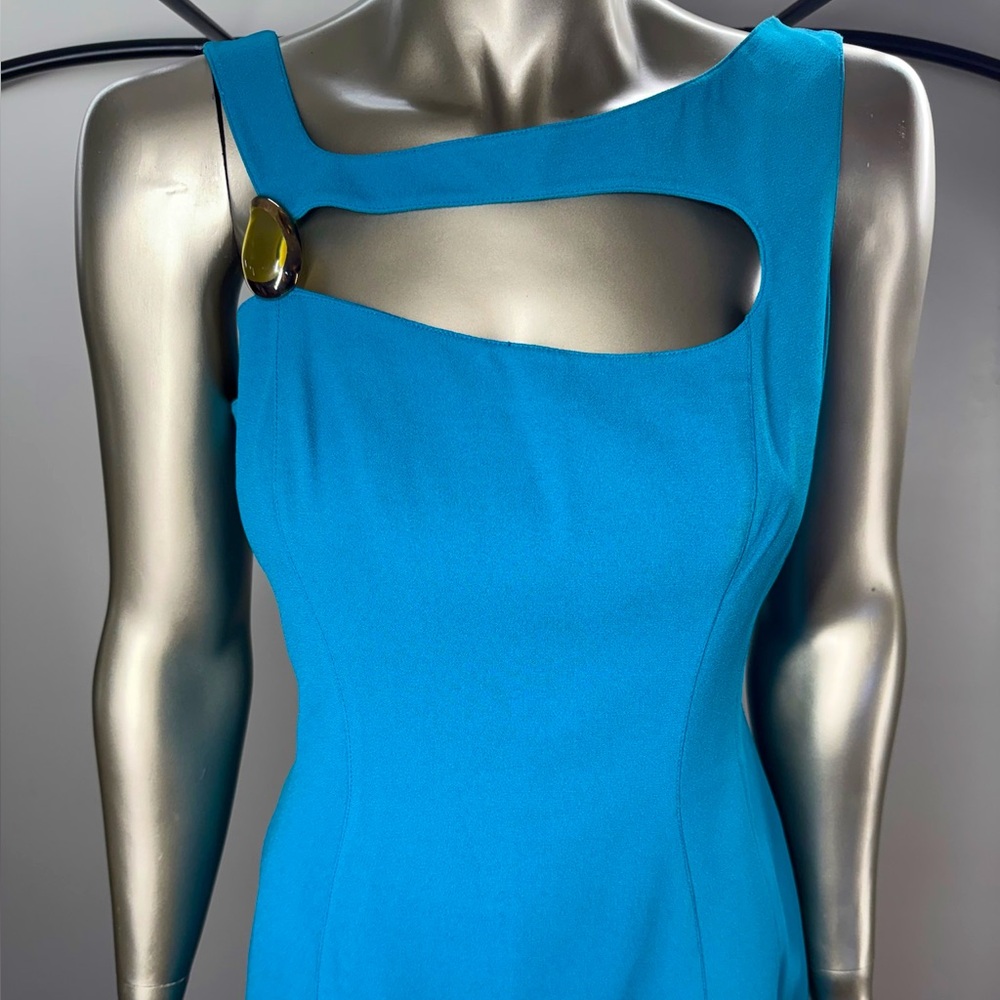 THIERRY MUGLER Turquoise Blue Bodycon Dress Sz 42/L